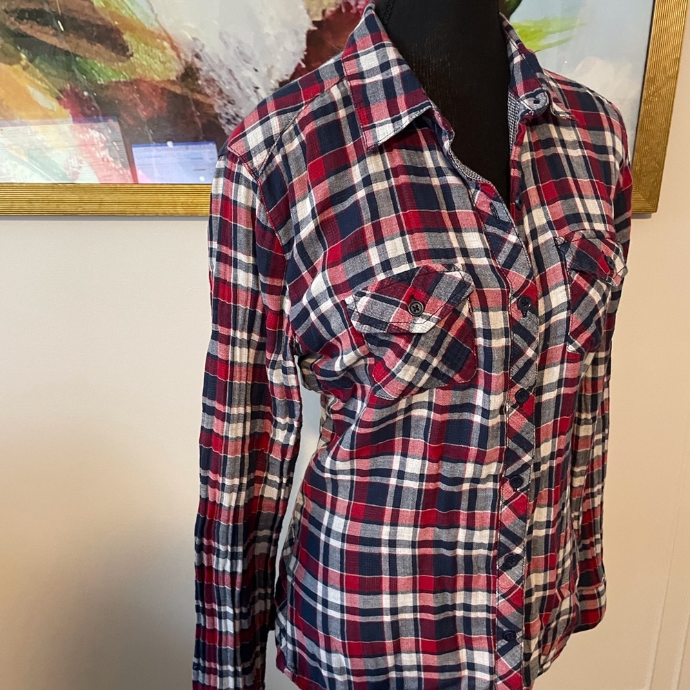 Beachlunchlounge / EUC Button Down Plaid Shirt Top Sz S